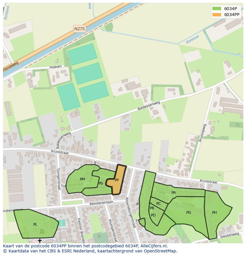 Afbeelding van het postcodegebied 6034 PP op de kaart.