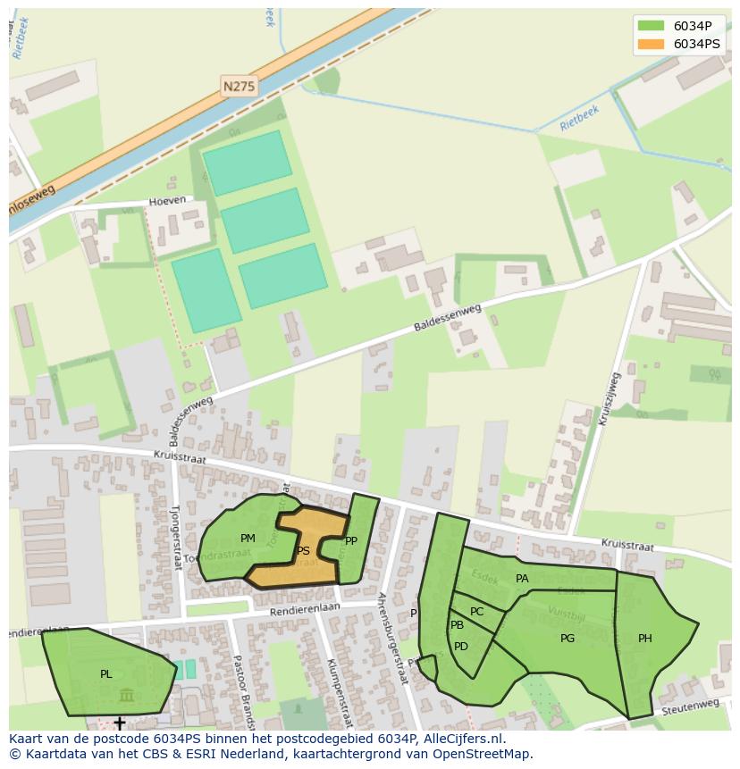 Afbeelding van het postcodegebied 6034 PS op de kaart.