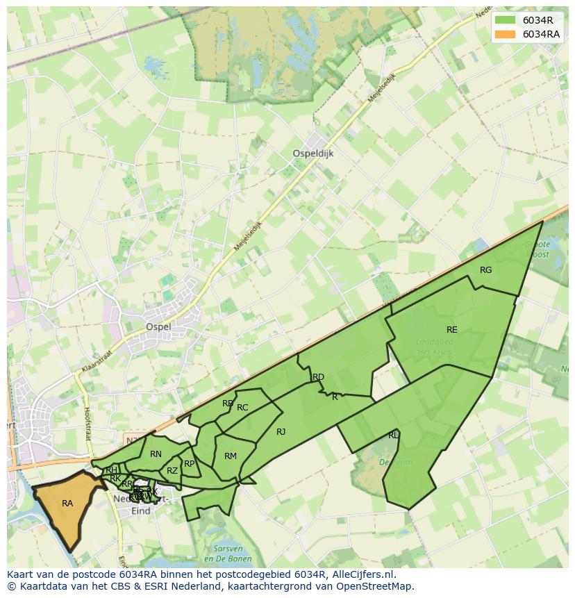 Afbeelding van het postcodegebied 6034 RA op de kaart.