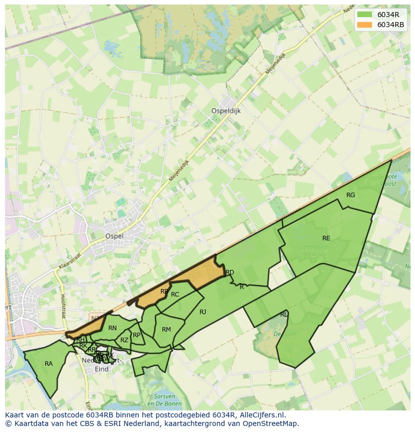 Afbeelding van het postcodegebied 6034 RB op de kaart.