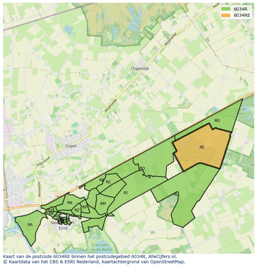 Afbeelding van het postcodegebied 6034 RE op de kaart.