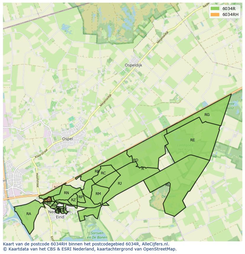 Afbeelding van het postcodegebied 6034 RH op de kaart.