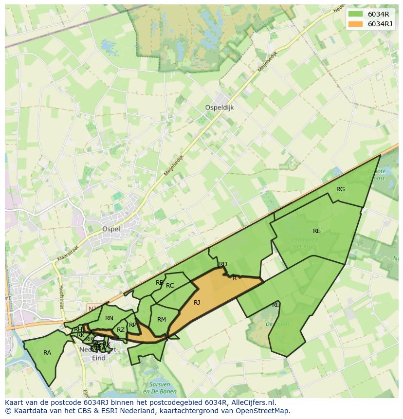 Afbeelding van het postcodegebied 6034 RJ op de kaart.