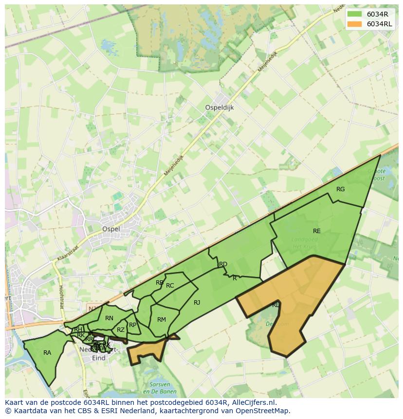 Afbeelding van het postcodegebied 6034 RL op de kaart.