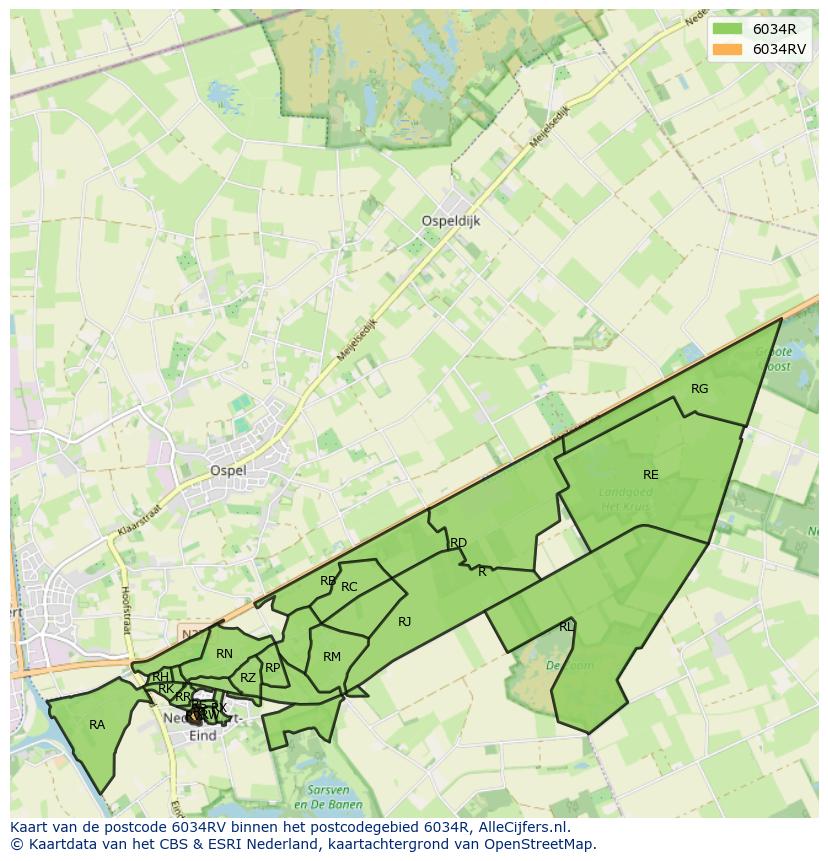 Afbeelding van het postcodegebied 6034 RV op de kaart.