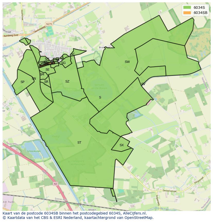 Afbeelding van het postcodegebied 6034 SB op de kaart.
