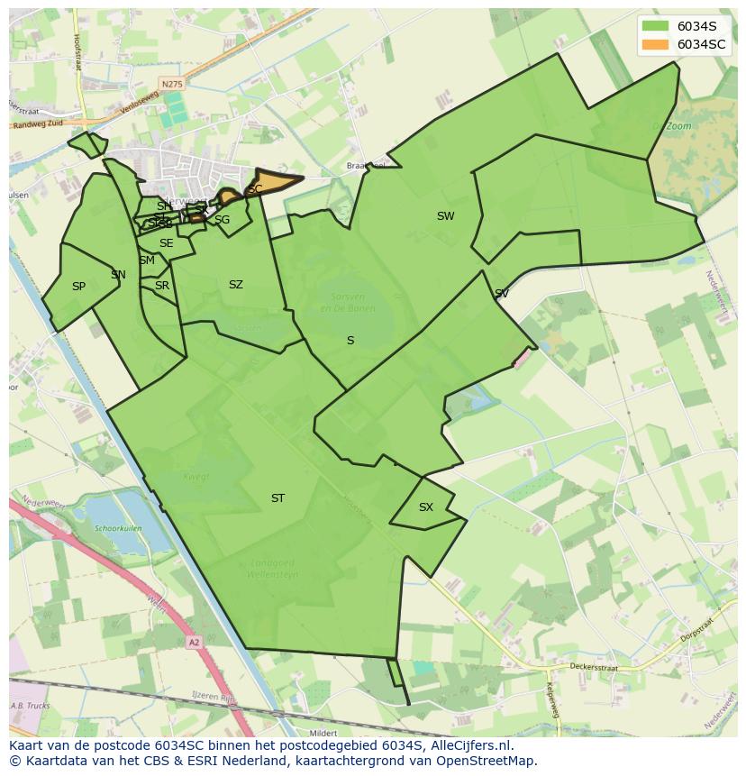 Afbeelding van het postcodegebied 6034 SC op de kaart.