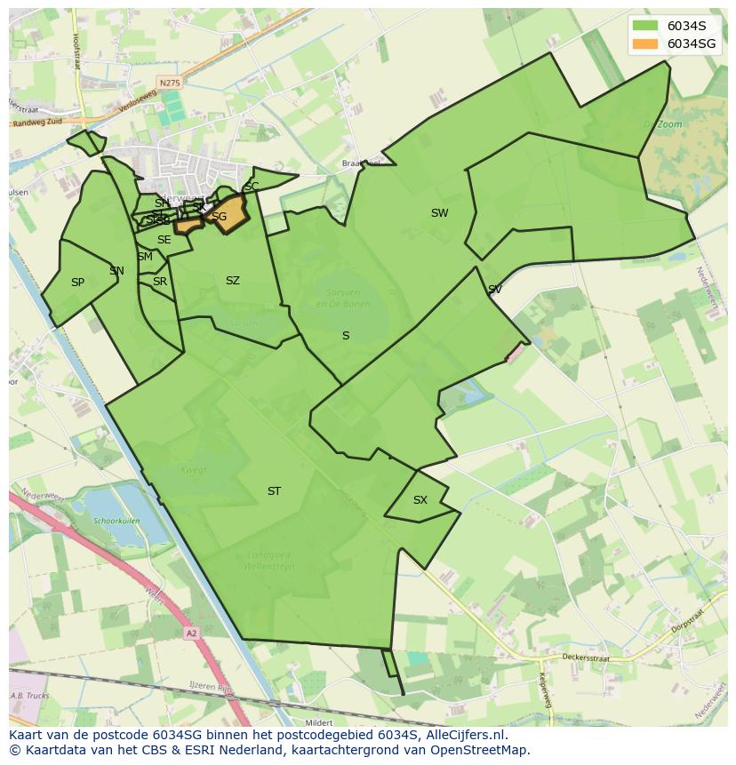 Afbeelding van het postcodegebied 6034 SG op de kaart.