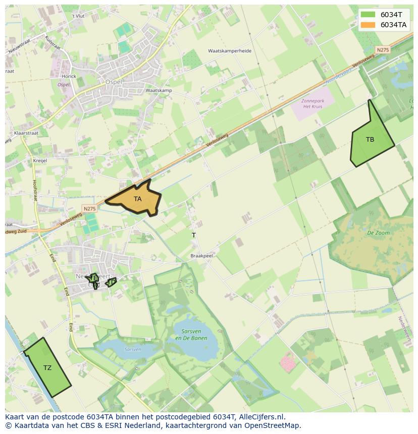 Afbeelding van het postcodegebied 6034 TA op de kaart.