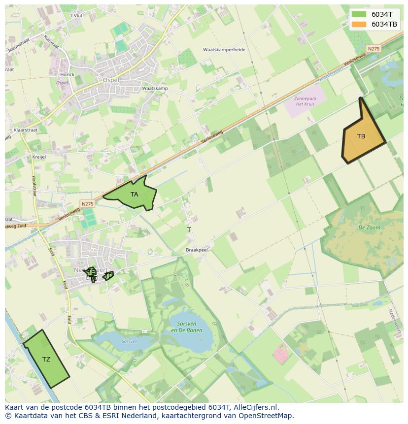 Afbeelding van het postcodegebied 6034 TB op de kaart.
