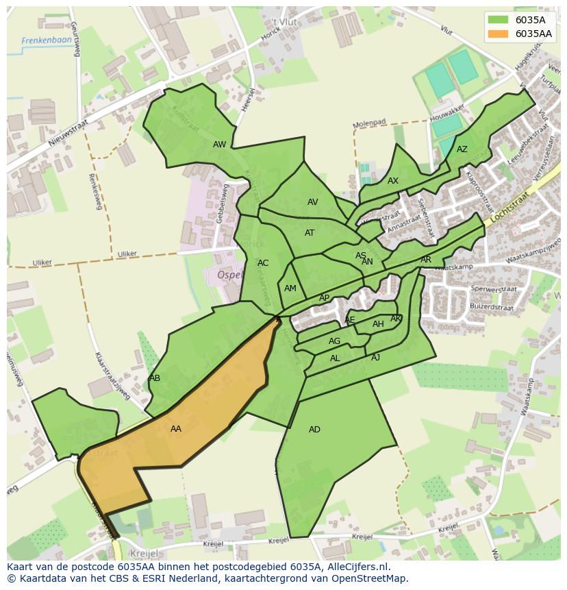 Afbeelding van het postcodegebied 6035 AA op de kaart.