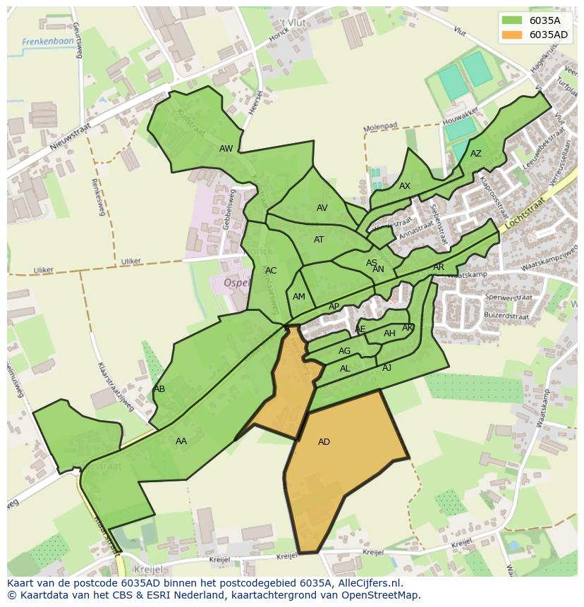 Afbeelding van het postcodegebied 6035 AD op de kaart.