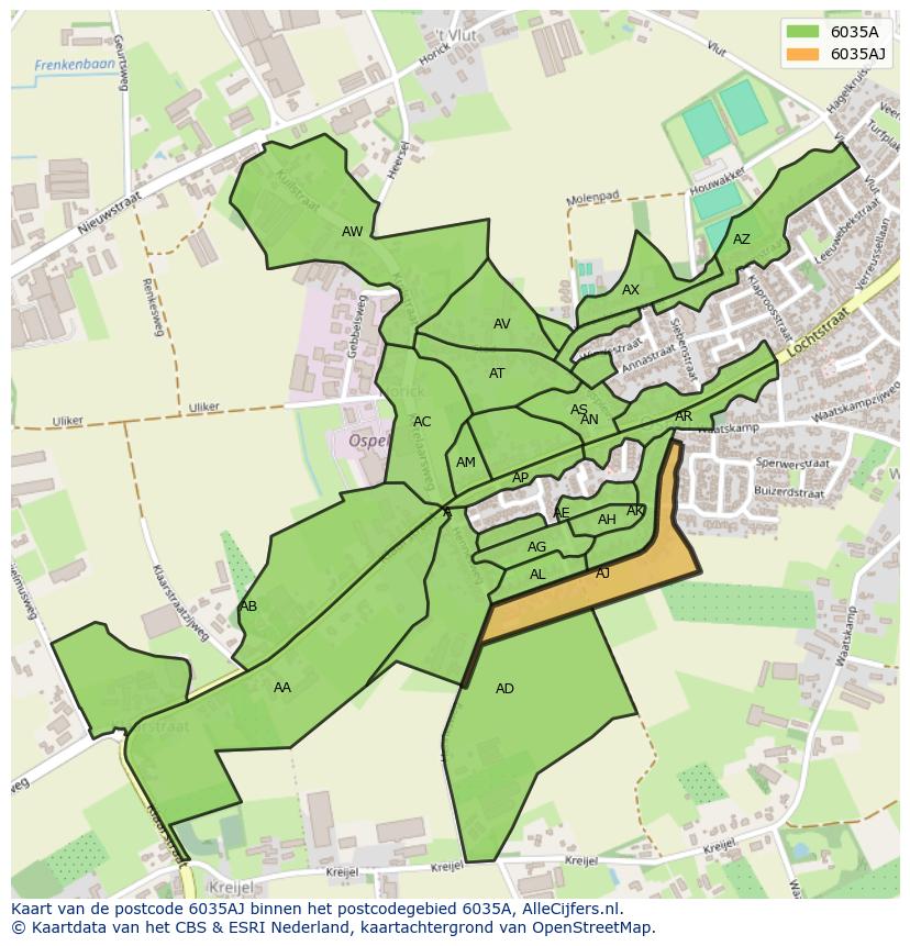 Afbeelding van het postcodegebied 6035 AJ op de kaart.