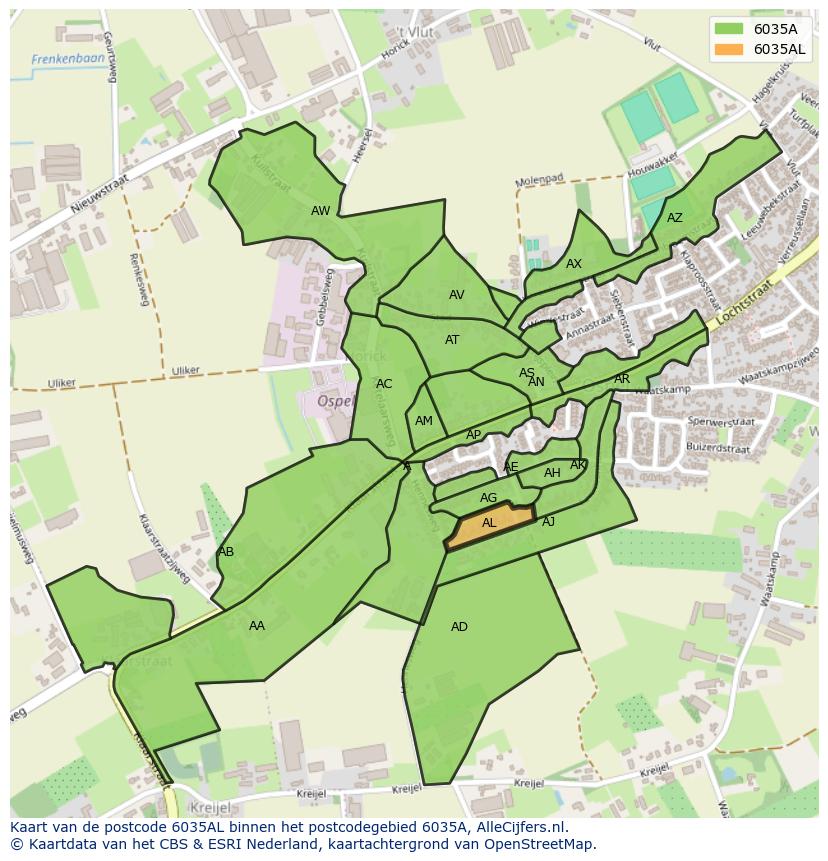 Afbeelding van het postcodegebied 6035 AL op de kaart.