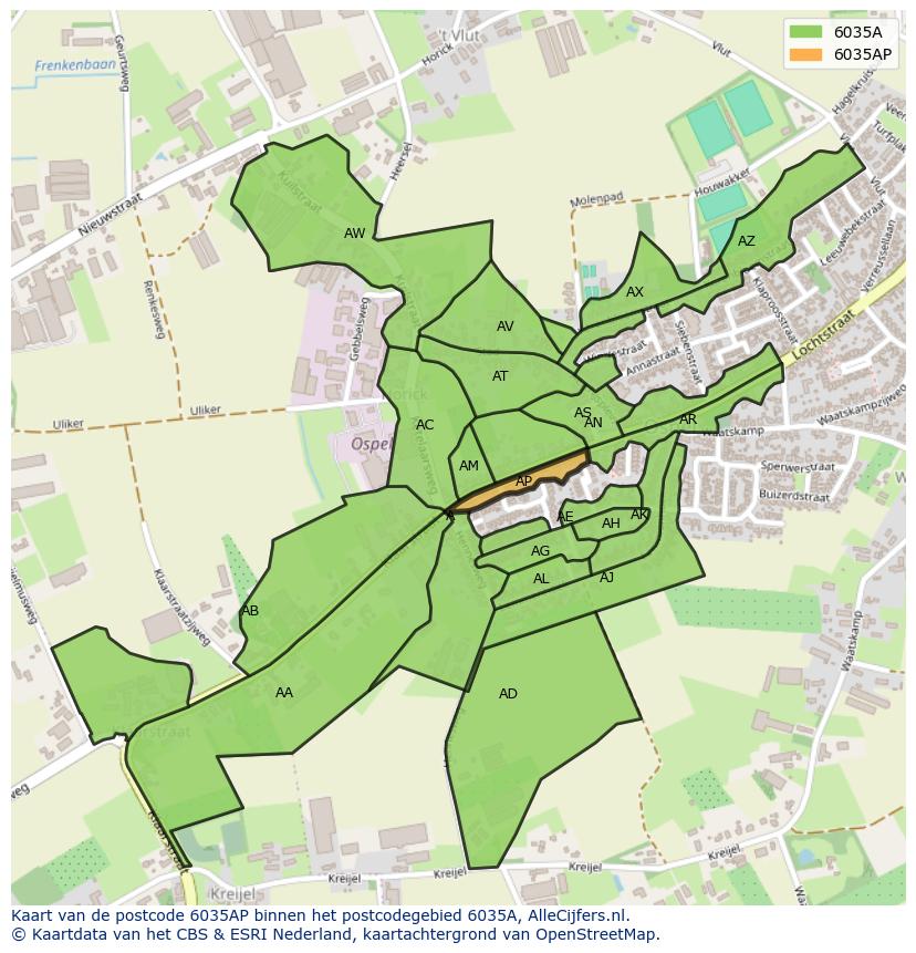 Afbeelding van het postcodegebied 6035 AP op de kaart.