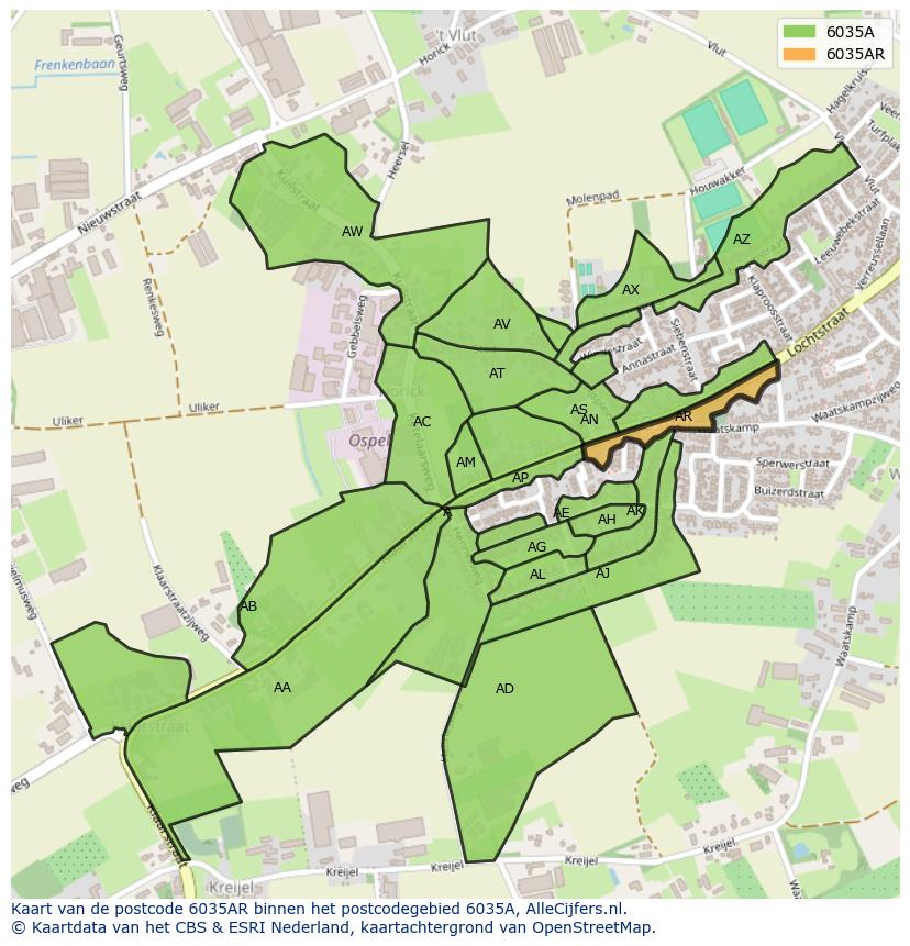 Afbeelding van het postcodegebied 6035 AR op de kaart.