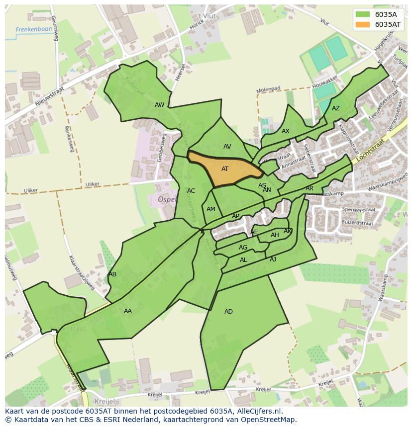 Afbeelding van het postcodegebied 6035 AT op de kaart.