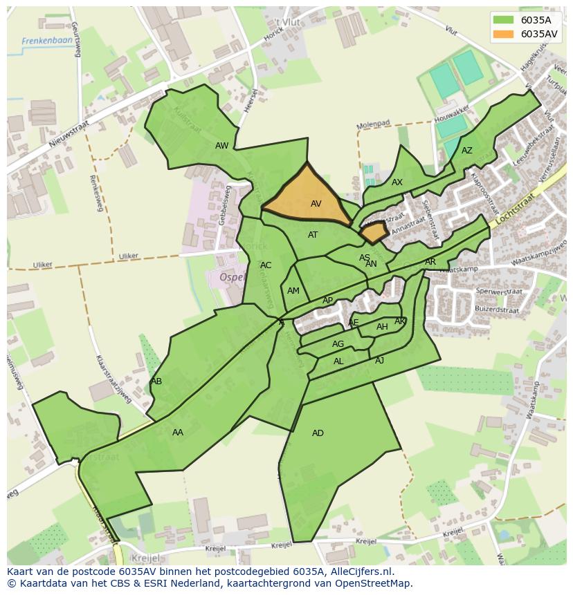 Afbeelding van het postcodegebied 6035 AV op de kaart.