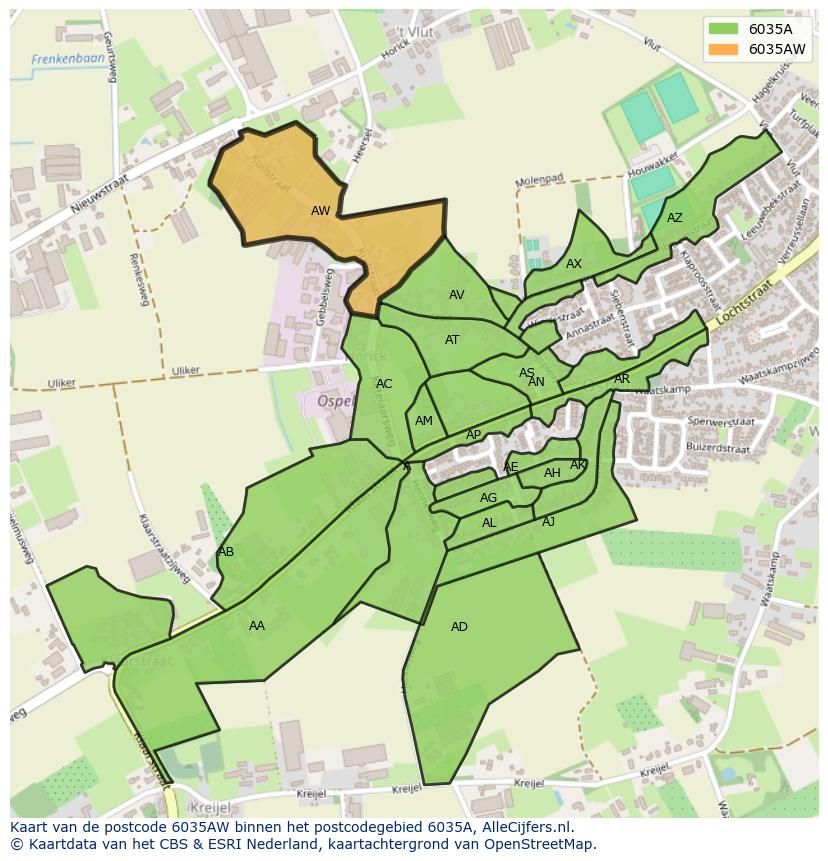 Afbeelding van het postcodegebied 6035 AW op de kaart.