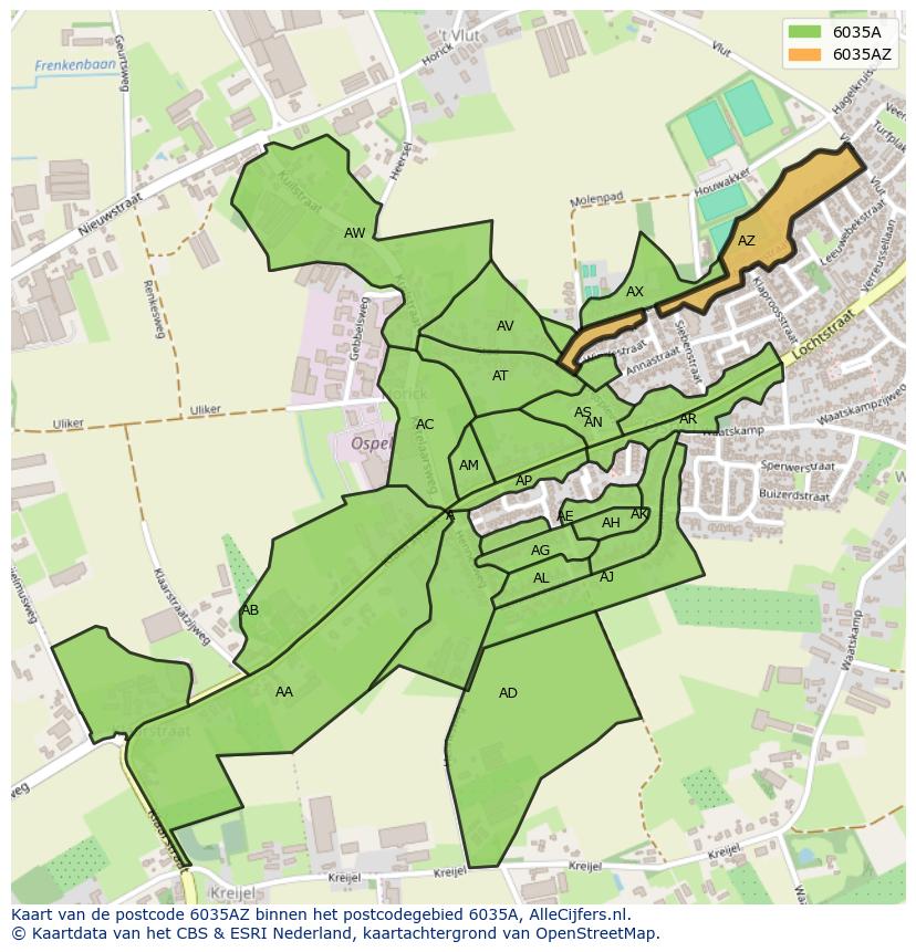 Afbeelding van het postcodegebied 6035 AZ op de kaart.