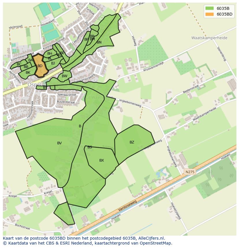 Afbeelding van het postcodegebied 6035 BD op de kaart.