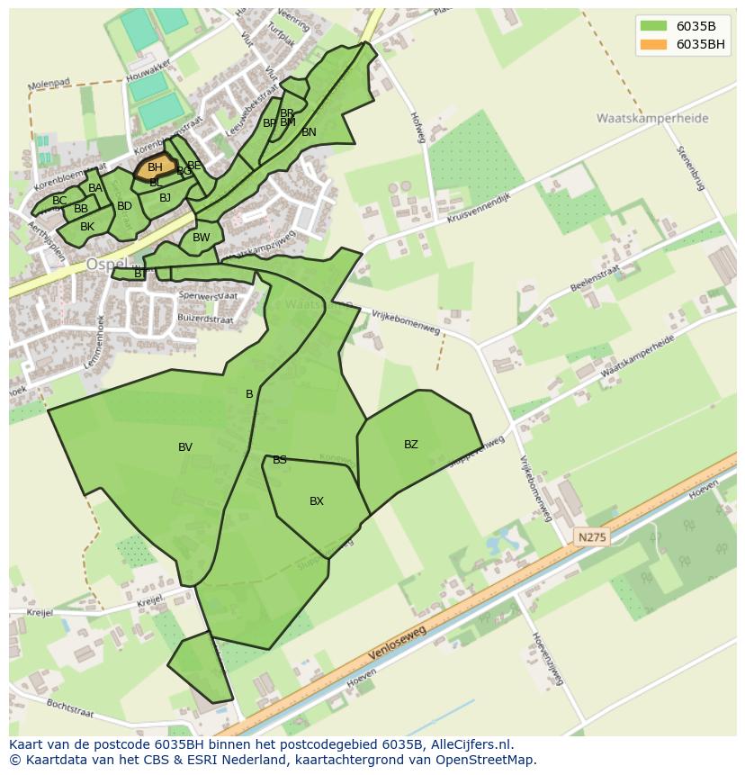 Afbeelding van het postcodegebied 6035 BH op de kaart.