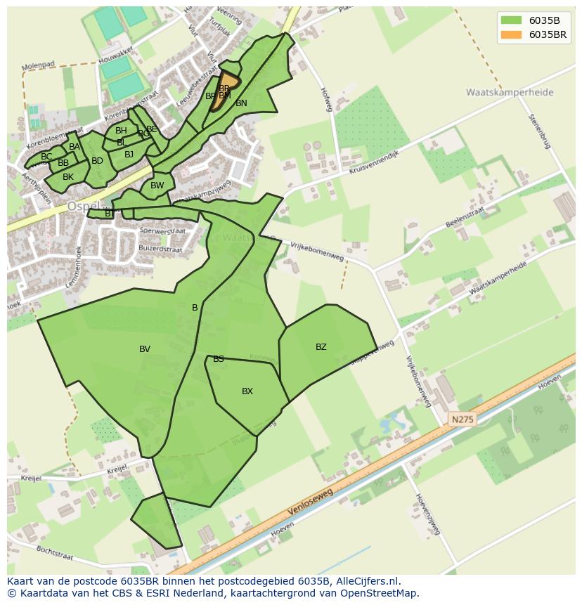 Afbeelding van het postcodegebied 6035 BR op de kaart.