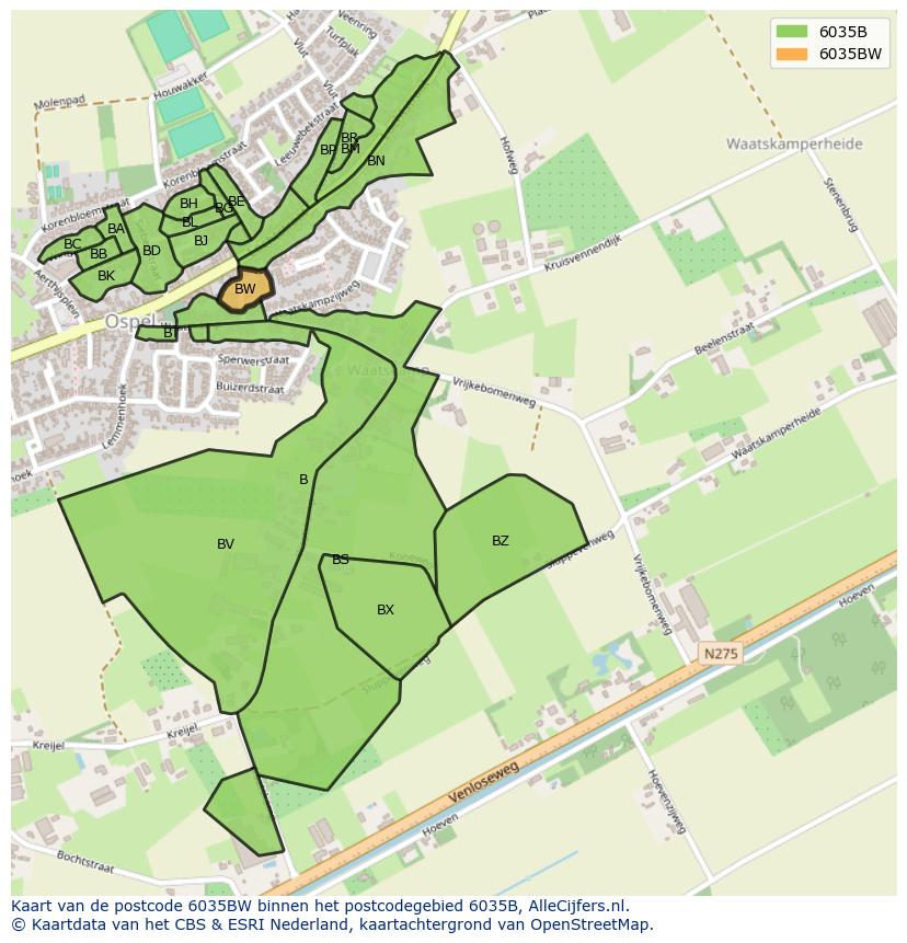 Afbeelding van het postcodegebied 6035 BW op de kaart.