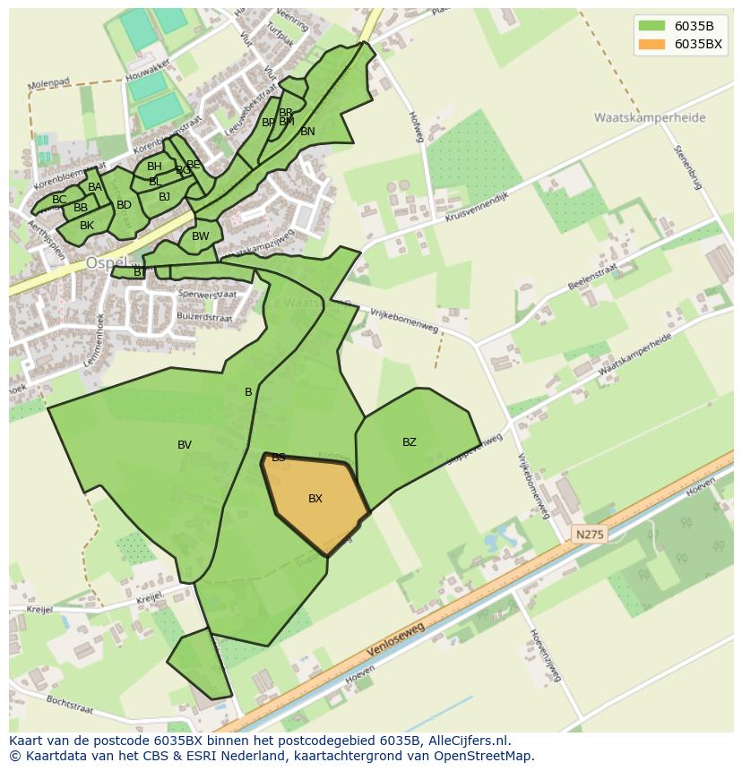 Afbeelding van het postcodegebied 6035 BX op de kaart.