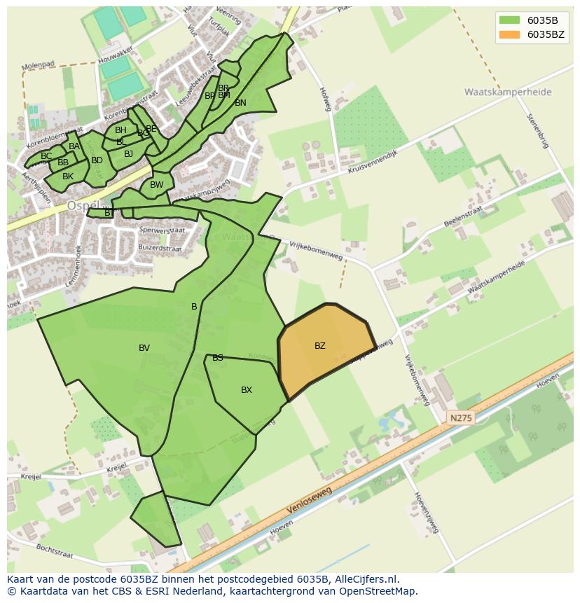 Afbeelding van het postcodegebied 6035 BZ op de kaart.