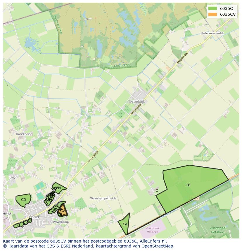 Afbeelding van het postcodegebied 6035 CV op de kaart.