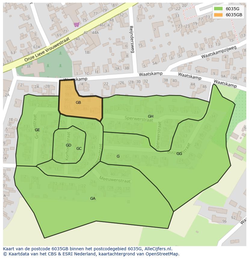 Afbeelding van het postcodegebied 6035 GB op de kaart.