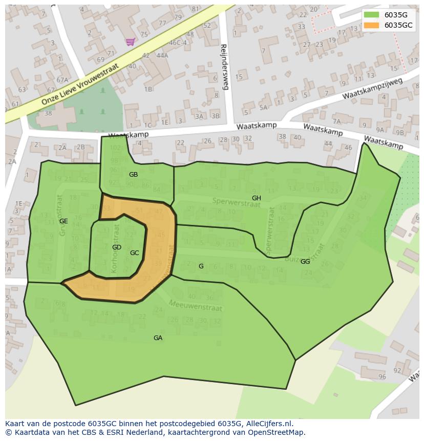 Afbeelding van het postcodegebied 6035 GC op de kaart.