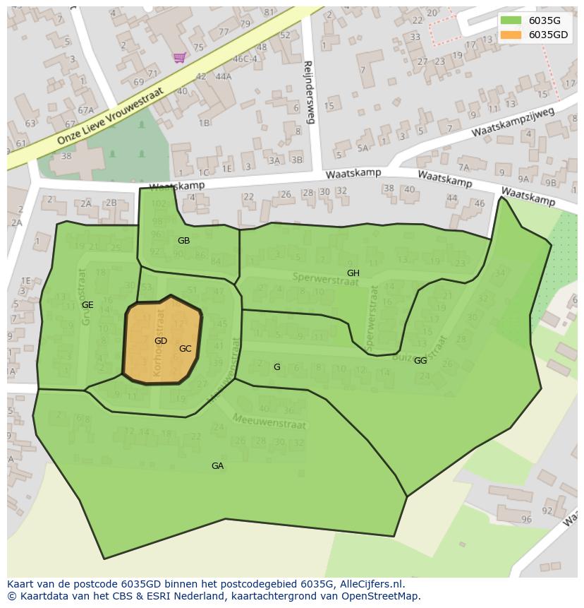 Afbeelding van het postcodegebied 6035 GD op de kaart.