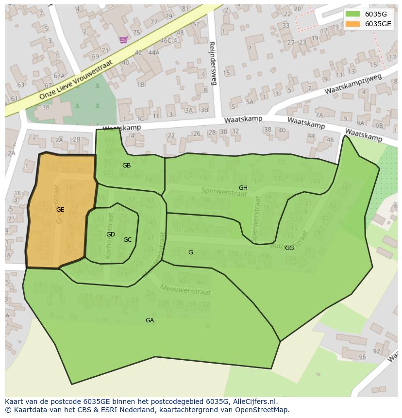Afbeelding van het postcodegebied 6035 GE op de kaart.