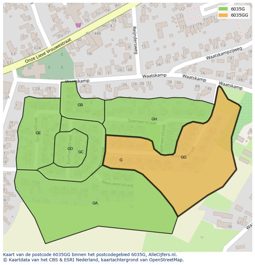 Afbeelding van het postcodegebied 6035 GG op de kaart.