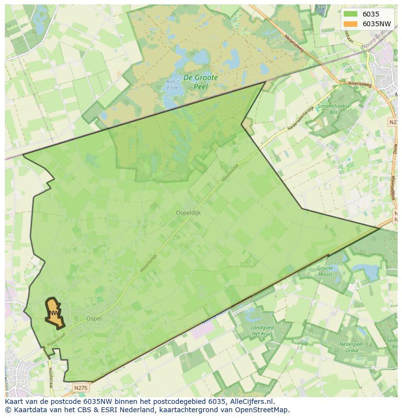 Afbeelding van het postcodegebied 6035 NW op de kaart.