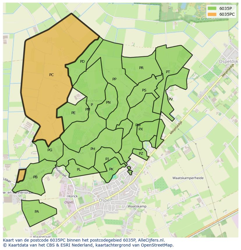 Afbeelding van het postcodegebied 6035 PC op de kaart.