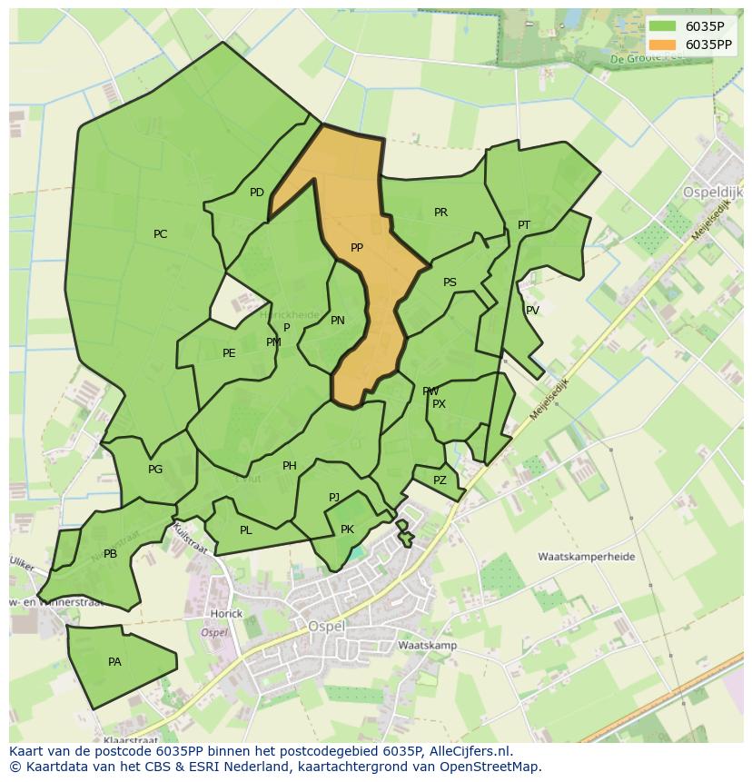Afbeelding van het postcodegebied 6035 PP op de kaart.