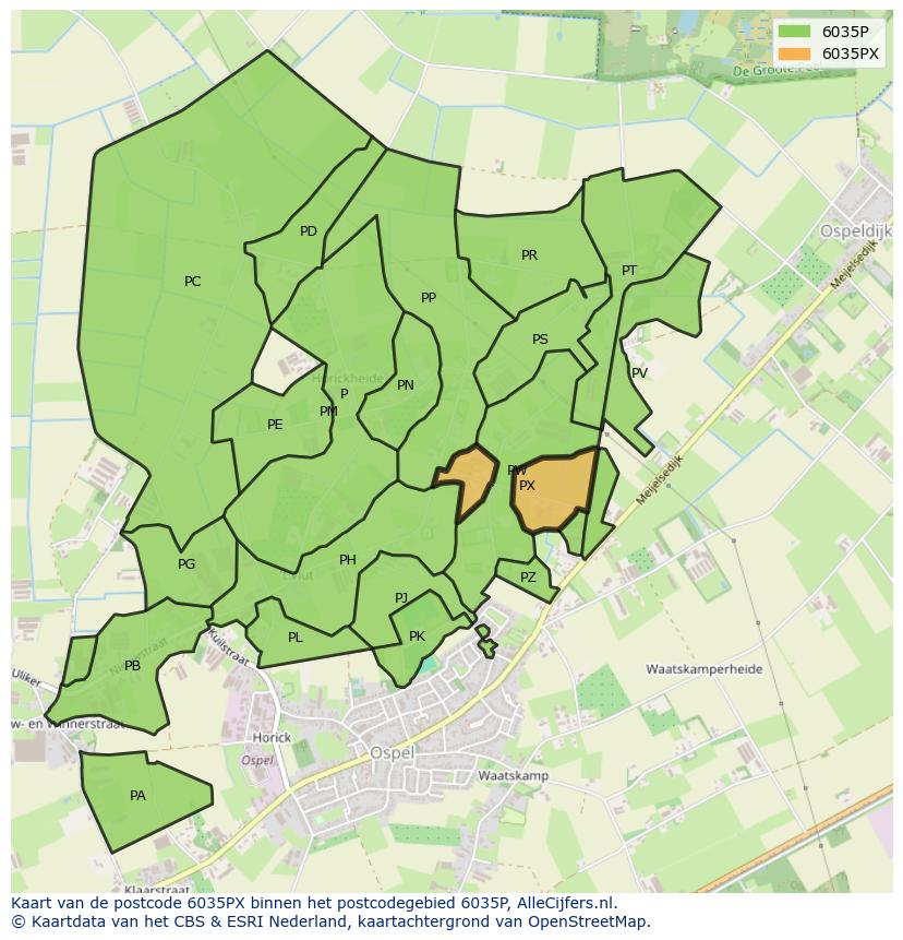 Afbeelding van het postcodegebied 6035 PX op de kaart.