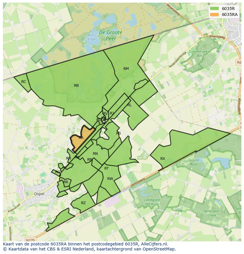 Afbeelding van het postcodegebied 6035 RA op de kaart.