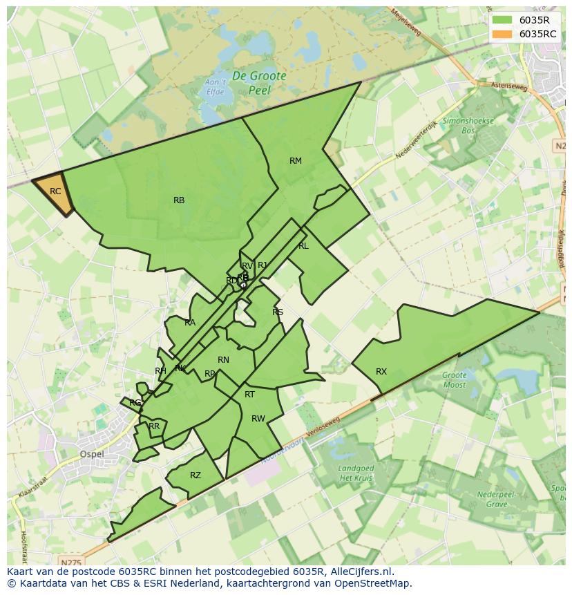 Afbeelding van het postcodegebied 6035 RC op de kaart.