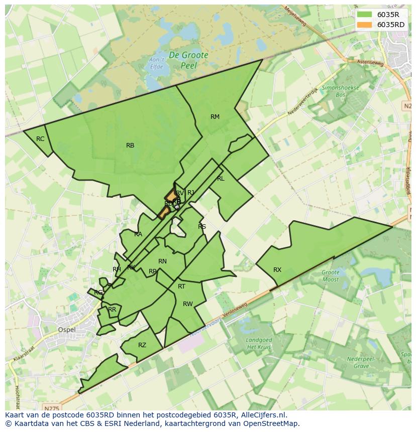 Afbeelding van het postcodegebied 6035 RD op de kaart.