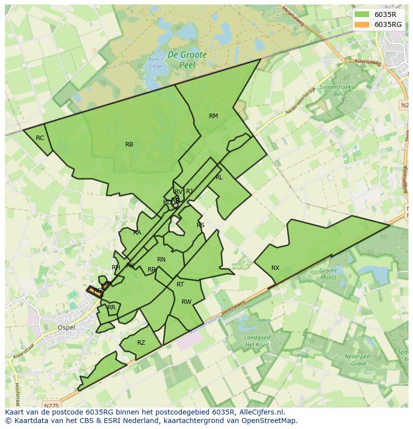 Afbeelding van het postcodegebied 6035 RG op de kaart.