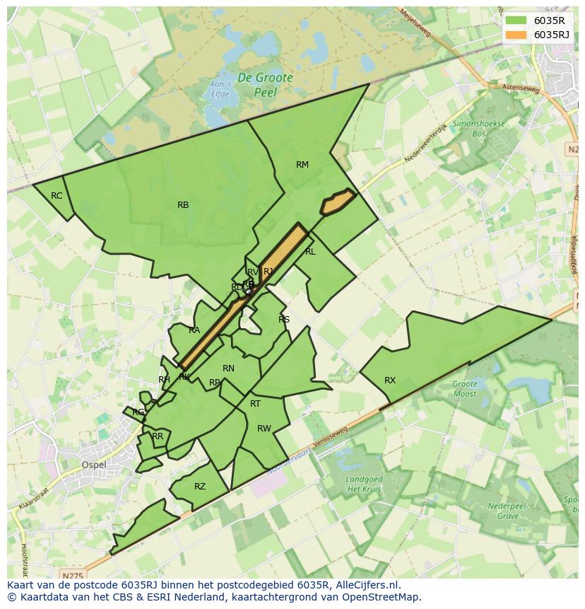 Afbeelding van het postcodegebied 6035 RJ op de kaart.