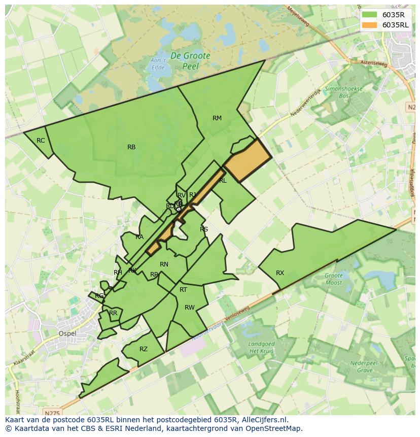 Afbeelding van het postcodegebied 6035 RL op de kaart.