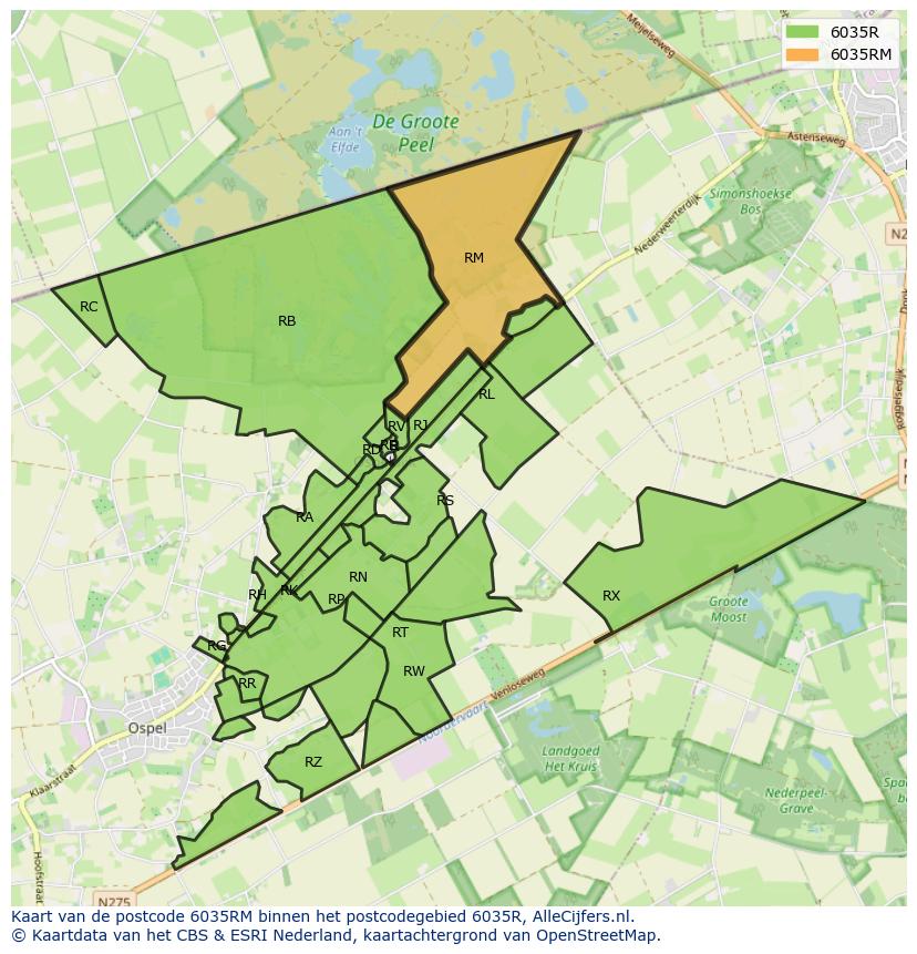 Afbeelding van het postcodegebied 6035 RM op de kaart.