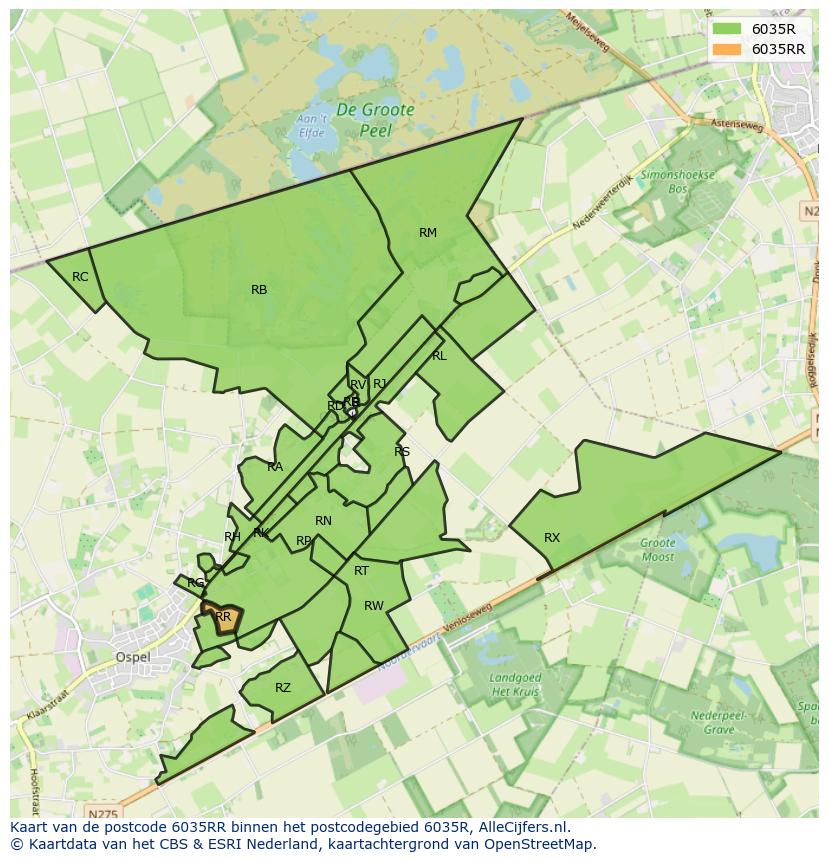 Afbeelding van het postcodegebied 6035 RR op de kaart.