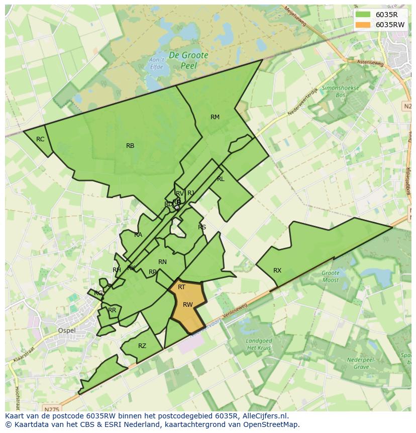 Afbeelding van het postcodegebied 6035 RW op de kaart.