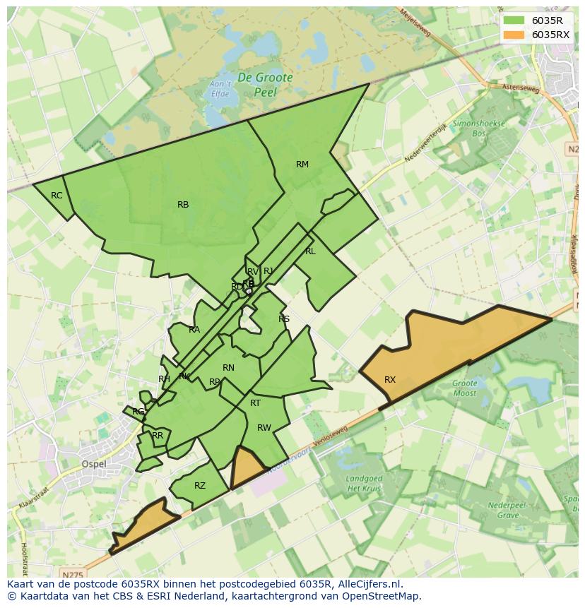 Afbeelding van het postcodegebied 6035 RX op de kaart.